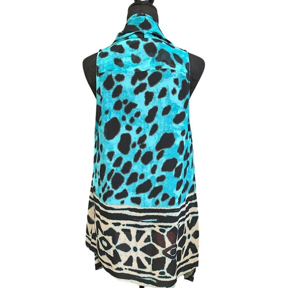 INC Womens Sleeveless Turquoise & Black Animal Print Open Front Vest Drape Style - Picture 3 of 4
